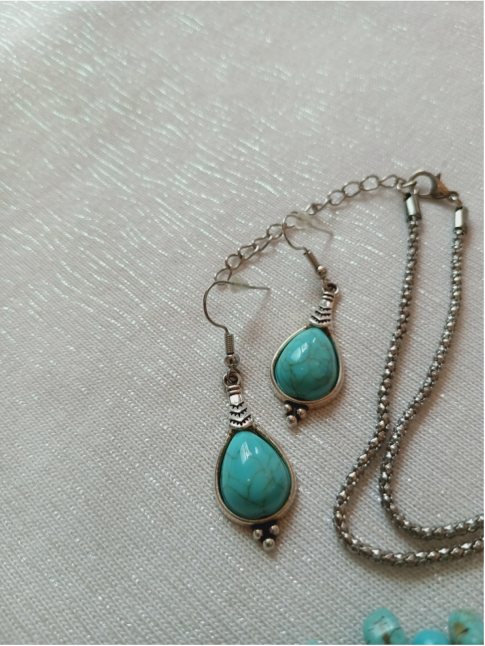 Western Stone Jewelry Collection Turquoise Silver Heart Flower Dyed agate Boho - Picture 7 of 8